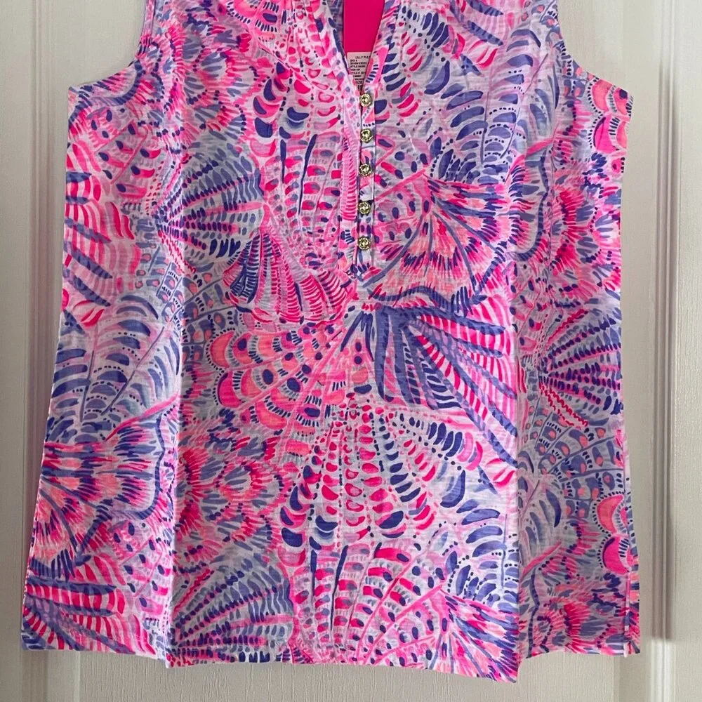 Lilly Pulitzer Essie Top Sleeveless V-Neck Pink Purple Size M Medium NWT - Picture 2 of 7